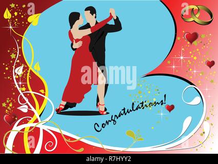 Valentine`s Day greeting card with tango dancing Stock Vector